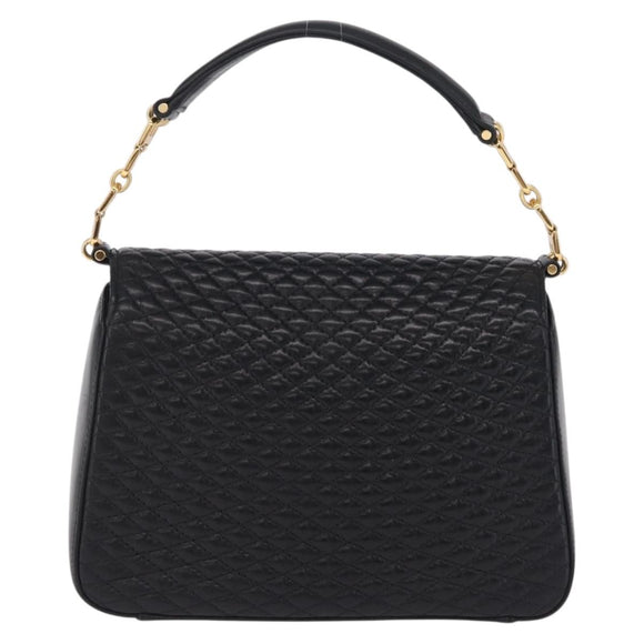 Bally Hand Bag Leather Black Gold Tone Auth 208384V