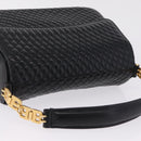 Bally Hand Bag Leather Black Gold Tone Auth 208384V-6