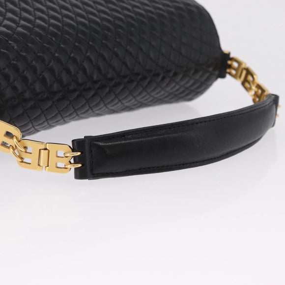Bally Hand Bag Leather Black Gold Tone Auth 208384V