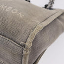 CHANEL Chain Deauville Tote Bag Canvas Gray Silver CC Auth 208386-12
