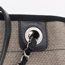 CHANEL Chain Deauville Tote Bag Canvas Gray Silver CC Auth 208386-15