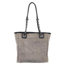 CHANEL Chain Deauville Tote Bag Canvas Gray Silver CC Auth 208386-3