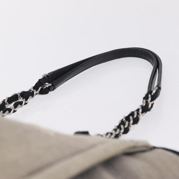 CHANEL Chain Deauville Tote Bag Canvas Gray Silver CC Auth 208386