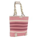 BURBERRY Blue Label Chain Tote Bag Raffia Pink Gold Auth 208388A-1