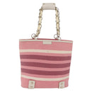 BURBERRY Blue Label Chain Tote Bag Raffia Pink Gold Auth 208388A-2