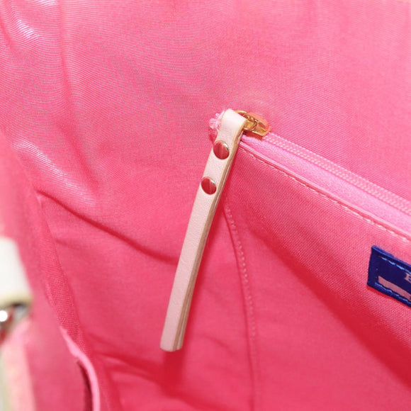 BURBERRY Blue Label Chain Tote Bag Raffia Pink Gold Auth 208388A