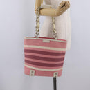 BURBERRY Blue Label Chain Tote Bag Raffia Pink Gold Auth 208388A-26