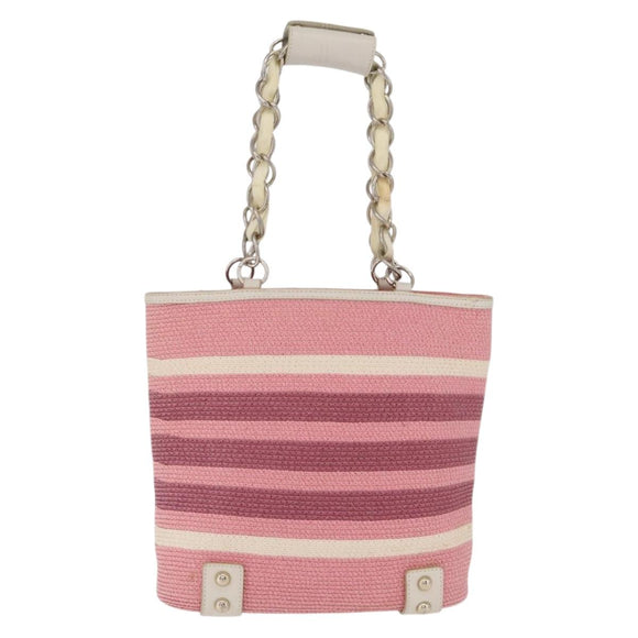 BURBERRY Blue Label Chain Tote Bag Raffia Pink Gold Auth 208388A