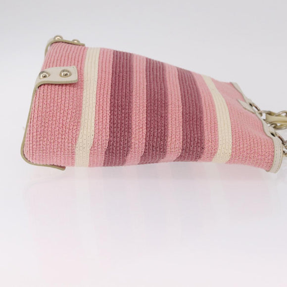 BURBERRY Blue Label Chain Tote Bag Raffia Pink Gold Auth 208388A