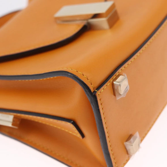 Valextra Micro Igide Hand Bag Leather 2way Orange Silver Auth 208395V