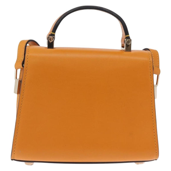 Valextra Micro Igide Hand Bag Leather 2way Orange Silver Auth 208395V