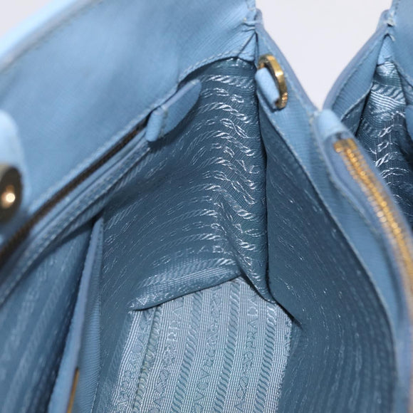 PRADA Hand Bag Saffiano leather Blue Gold Auth 208403A