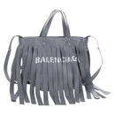 Balenciaga Laundry Cabas Hand Bag Leather 2way Gray Silver 517842 Auth 208407A-1