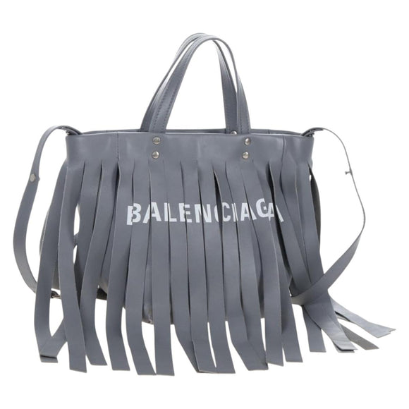 Balenciaga Laundry Cabas Hand Bag Leather 2way Gray Silver 517842 Auth 208407A