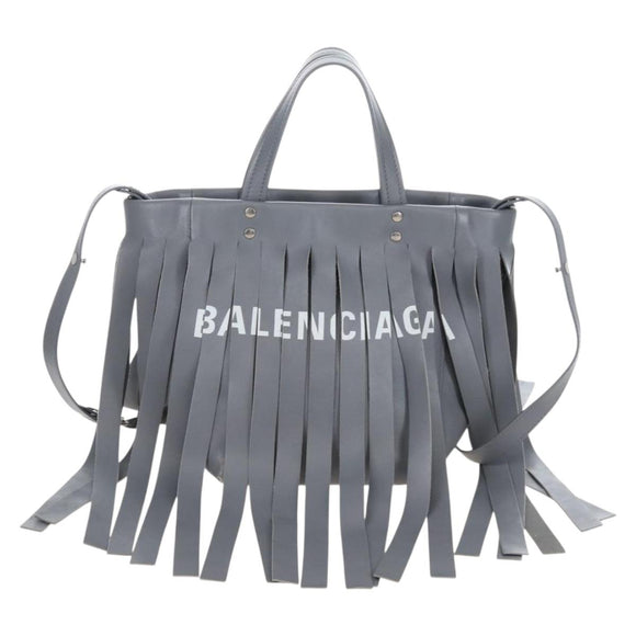 Balenciaga Laundry Cabas Hand Bag Leather 2way Gray Silver 517842 Auth 208407A