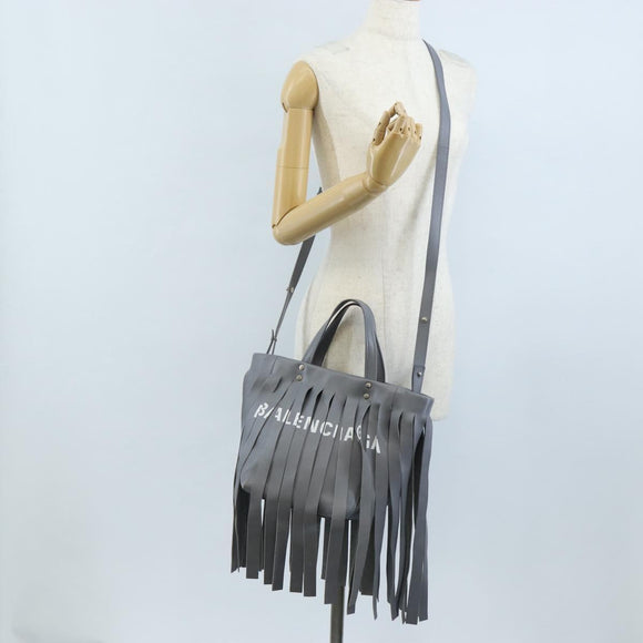 Balenciaga Laundry Cabas Hand Bag Leather 2way Gray Silver 517842 Auth 208407A