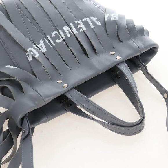 Balenciaga Laundry Cabas Hand Bag Leather 2way Gray Silver 517842 Auth 208407A