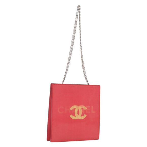 CHANEL Hologram Chain Shoulder Bag Vinyl Orange Silver CC Auth 208408A