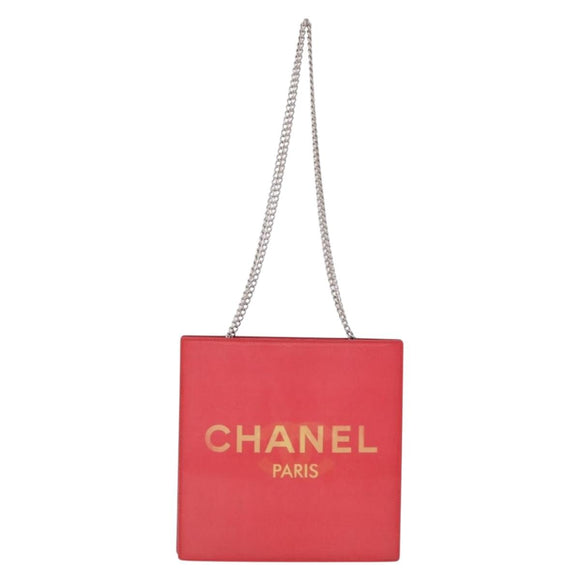 CHANEL Hologram Chain Shoulder Bag Vinyl Orange Silver CC Auth 208408A