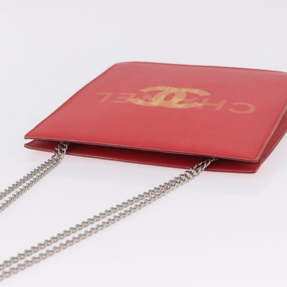 CHANEL Hologram Chain Shoulder Bag Vinyl Orange Silver CC Auth 208408A