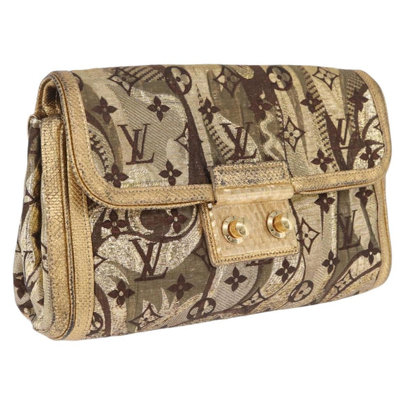 LOUIS VUITTON Monogram Brocade Tari Clutch Bag Gold M93142 LV Auth 208412V