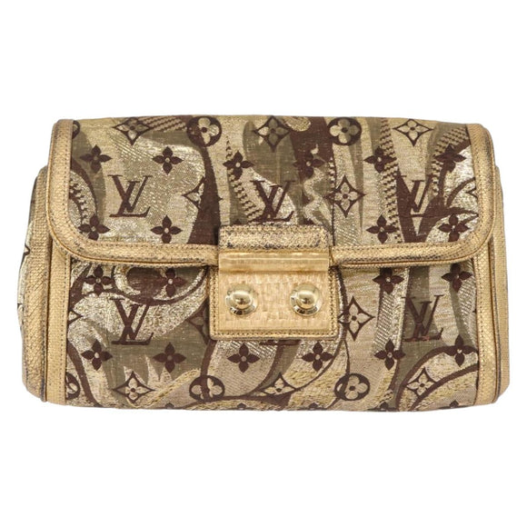 LOUIS VUITTON Monogram Brocade Tari Clutch Bag Gold M93142 LV Auth 208412V