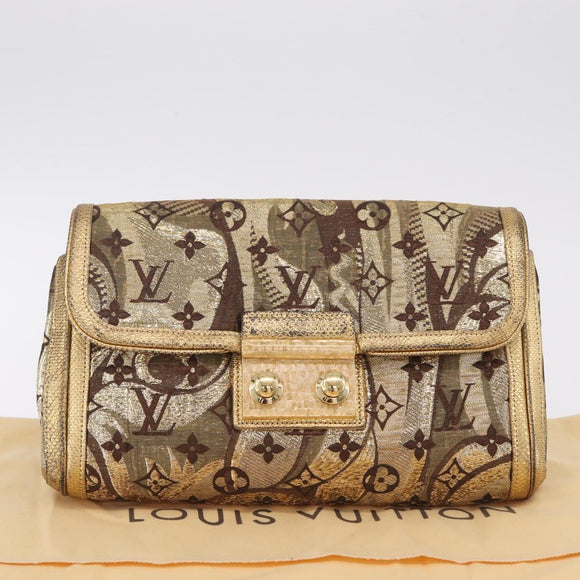LOUIS VUITTON Monogram Brocade Tari Clutch Bag Gold M93142 LV Auth 208412V