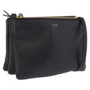 CELINE trio Shoulder Bag Leather Black Gold Auth 208418A-1
