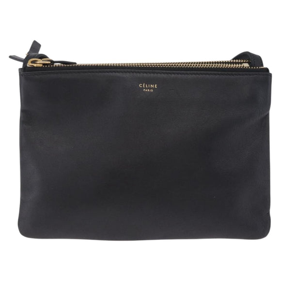 CELINE trio Shoulder Bag Leather Black Gold Auth 208418A