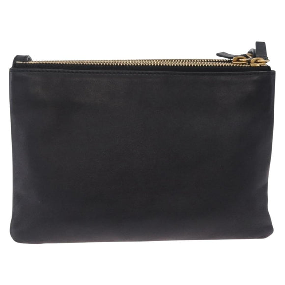 CELINE trio Shoulder Bag Leather Black Gold Auth 208418A