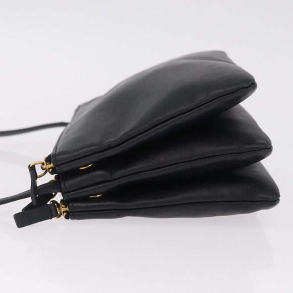 CELINE trio Shoulder Bag Leather Black Gold Auth 208418A