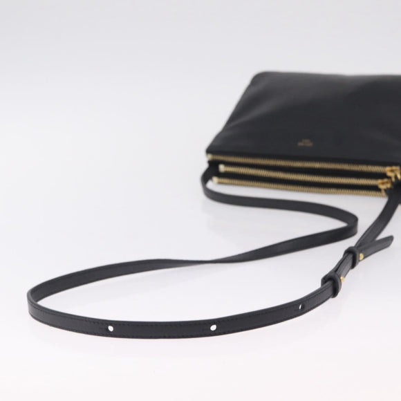 CELINE trio Shoulder Bag Leather Black Gold Auth 208418A