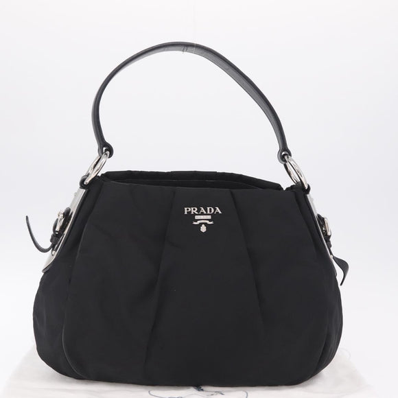 PRADA Shoulder Bag Nylon Black Silver Auth 208419V