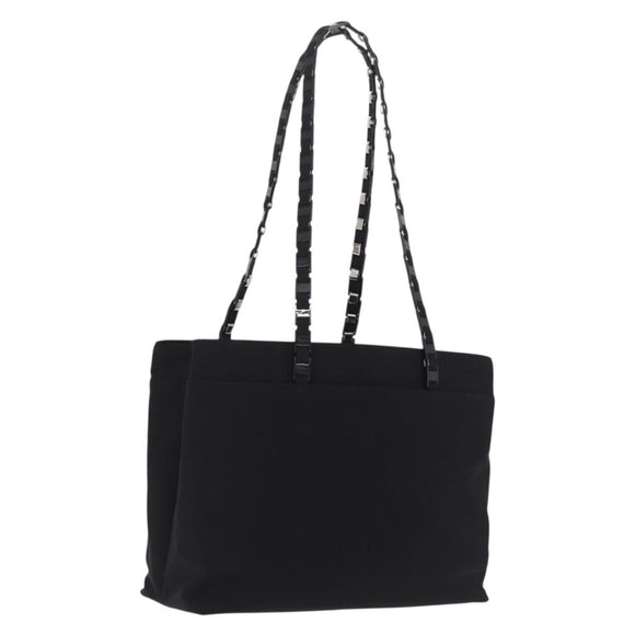 Salvatore Ferragamo Chain Tote Bag Nylon Black Gold Auth 208420
