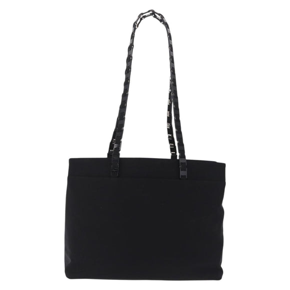Salvatore Ferragamo Chain Tote Bag Nylon Black Gold Auth 208420