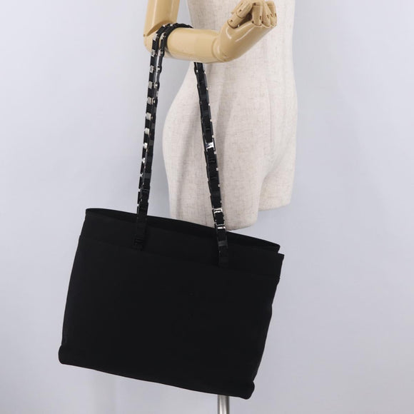 Salvatore Ferragamo Chain Tote Bag Nylon Black Gold Auth 208420