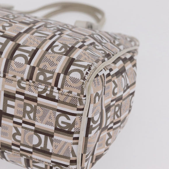 Salvatore Ferragamo Hand Bag PVC Canvas White Silver Auth 208428