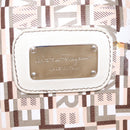 Salvatore Ferragamo Hand Bag PVC Canvas White Silver Auth 208428-16