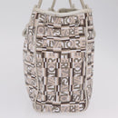 Salvatore Ferragamo Hand Bag PVC Canvas White Silver Auth 208428-4