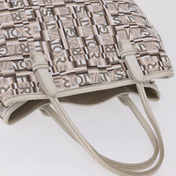 Salvatore Ferragamo Hand Bag PVC Canvas White Silver Auth 208428