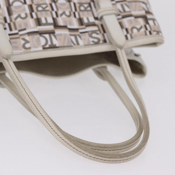 Salvatore Ferragamo Hand Bag PVC Canvas White Silver Auth 208428