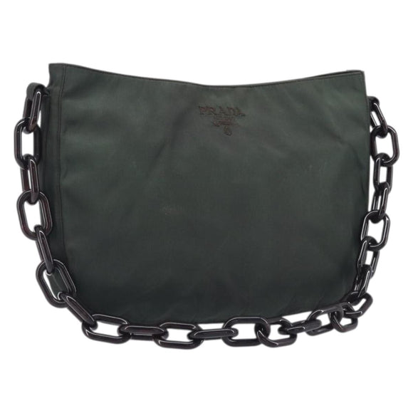 PRADA Chain Shoulder Bag Nylon Green Auth 208438A