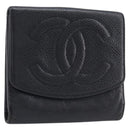CHANEL Wallet Caviar Skin Black Gold CC Auth 208447-1