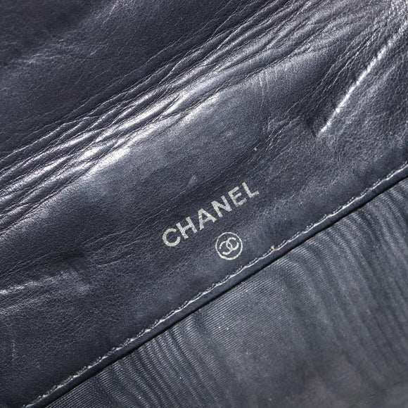 CHANEL Wallet Caviar Skin Black Gold CC Auth 208447