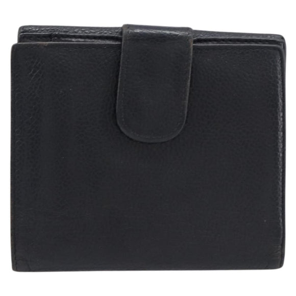 CHANEL Wallet Caviar Skin Black Gold CC Auth 208447