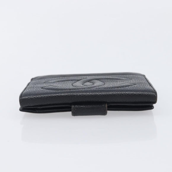CHANEL Wallet Caviar Skin Black Gold CC Auth 208447