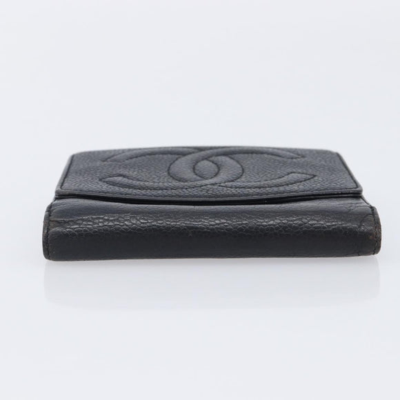 CHANEL Wallet Caviar Skin Black Gold CC Auth 208447