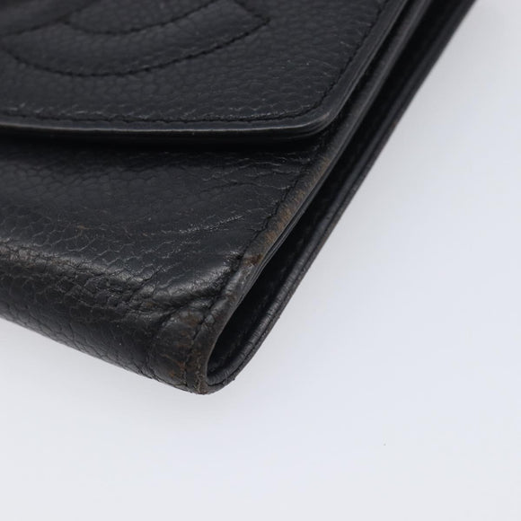 CHANEL Wallet Caviar Skin Black Gold CC Auth 208447