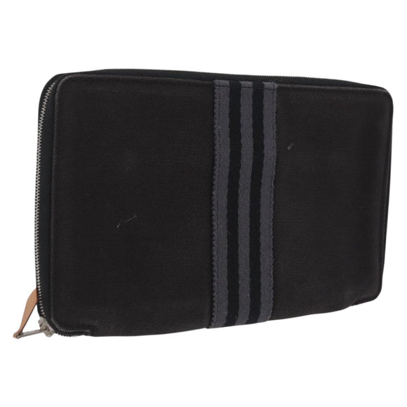 HERMES Fourre Tout Long Wallet Canvas Black Auth 208448