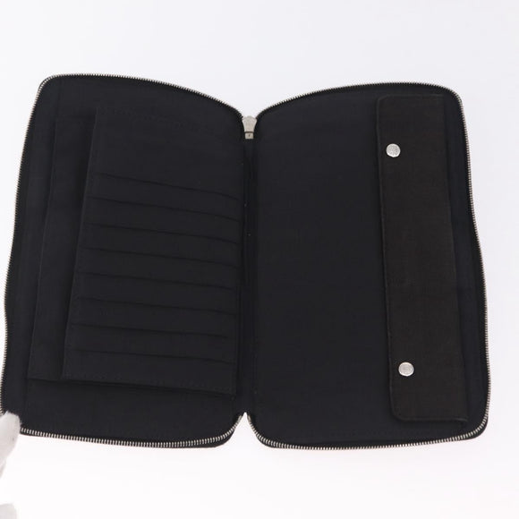 HERMES Fourre Tout Long Wallet Canvas Black Auth 208448